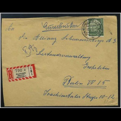 BUND 1958 interessanter Einschreibe-Brief (47960)