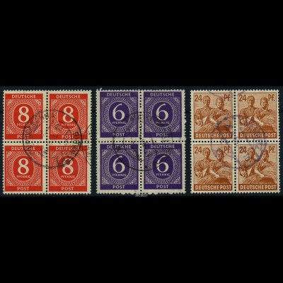 KONTROLLRAT 1947 3 gestempelte Viererblöcke (88061)