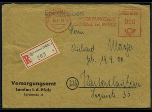 BUND 1954 Interessanter Freistempel-Beleg (96098)