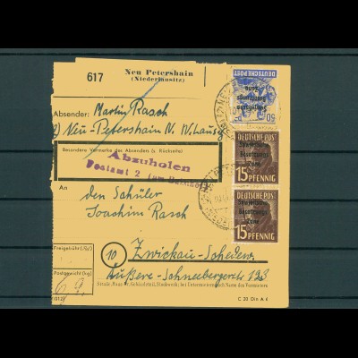 Paketkarte 1948 NEU PETERSHAIN siehe Beschreibung (200856)