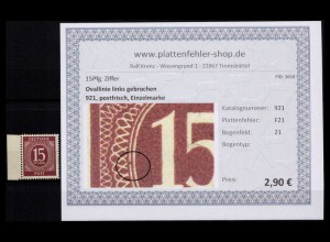 KONTROLLRAT 1946 PLATTENFEHLER Nr 921 F21 postfrisch (206320)