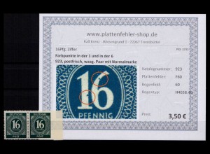 KONTROLLRAT 1946 PLATTENFEHLER Nr 923 F60 postfrisch (206348)