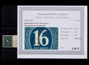 KONTROLLRAT 1946 PLATTENFEHLER Nr 923 F60 postfrisch (206350)