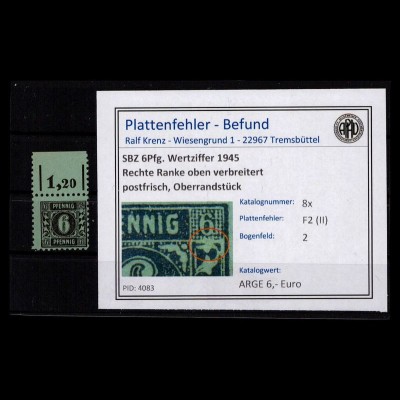 SBZ 1945 PLATTENFEHLER Nr 8x F2 (II) postfrisch (403011)