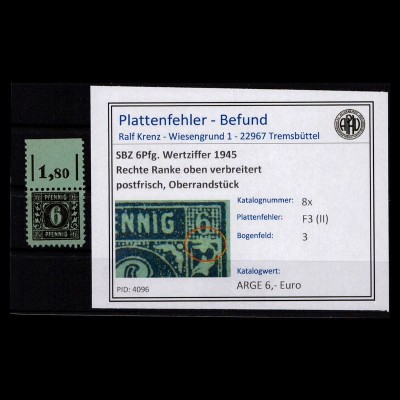 SBZ 1945 PLATTENFEHLER Nr 8x F3 (II) postfrisch (403013)