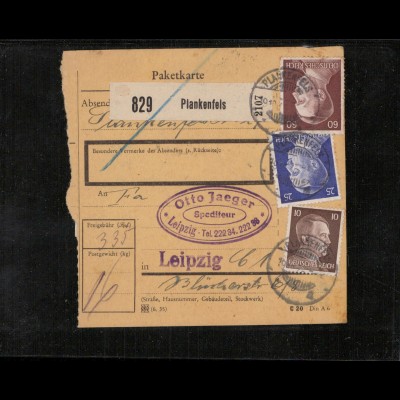 Paketkarte 1943 PLANKENFELS siehe Beschreibung (210138)