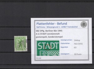 SBZ 1945 PLATTENFEHLER Nr 1AAuy VIII gestempelt (210267)