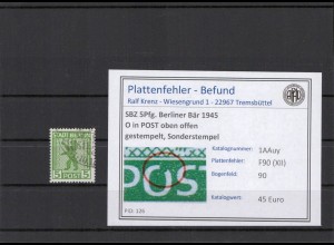 SBZ 1945 PLATTENFEHLER Nr 1AAuy XII gestempelt (210321)
