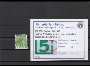 SBZ 1945 PLATTENFEHLER Nr 1AAuy XV gestempelt (210336)