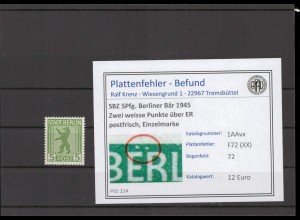 SBZ 1945 PLATTENFEHLER Nr 1AAvx XX postfrisch (210376)