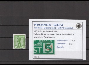SBZ 1945 PLATTENFEHLER Nr 1ABux F13 postfrisch (210396)