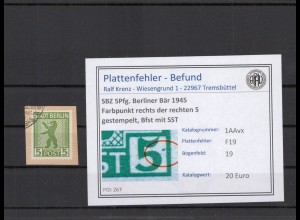 SBZ 1945 PLATTENFEHLER Nr 1AAux F19 gestempelt (210413)