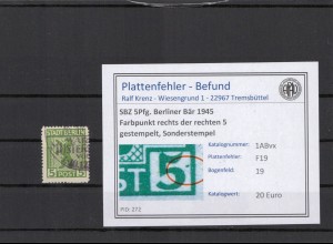 SBZ 1945 PLATTENFEHLER Nr 1ABvx F19 gestempelt (210416)
