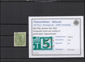 SBZ 1945 PLATTENFEHLER Nr 1ABvx F19 gestempelt (210417)