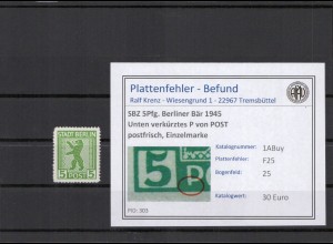 SBZ 1945 PLATTENFEHLER Nr 1ABuy F25 postfrisch (210436)