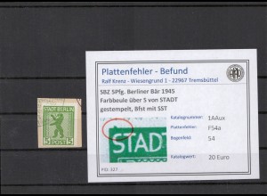 SBZ 1945 PLATTENFEHLER Nr 1AAux F54a gestempelt (210457)