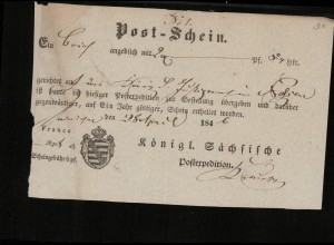 POST-SCHEIN HAYNICHEN Sachsen 1846 siehe Beschreibung (212334)