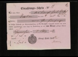 EINZAHLUNGS-SCHEIN HAYNICHEN 1863 siehe Beschreibung (212342)