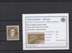SBZ 1948 PLATTENFEHLER Nr 235 F21 gestempelt (213219)