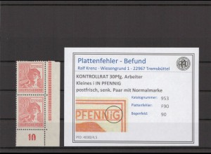 KONTROLLRAT 1947 PLATTENFEHLER Nr 953 F90 postfrisch (214499)