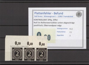 KONTROLLRAT 1947 PLATTENFEHLER Nr 912 F3 postfrisch (214553)