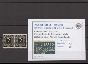 KONTROLLRAT 1947 PLATTENFEHLER Nr 912 F28 postfrisch (214556)