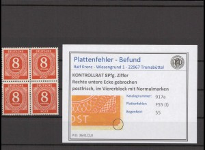 KONTROLLRAT 1947 PLATTENFEHLER Nr 917 I postfrisch (214590)