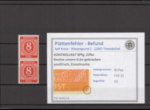 KONTROLLRAT 1947 PLATTENFEHLER Nr 917aa I postfrisch (214593)