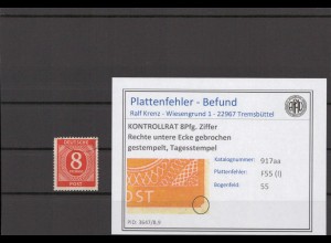 KONTROLLRAT 1947 PLATTENFEHLER Nr 917aa I gestempelt (214596)