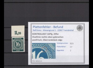 KONTROLLRAT 1947 PLATTENFEHLER Nr 923 F7 postfrisch (214630)