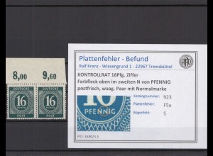 KONTROLLRAT 1947 PLATTENFEHLER Nr 923 F5a postfrisch (214631)
