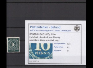 KONTROLLRAT 1947 PLATTENFEHLER Nr 923 F11 postfrisch (214637)