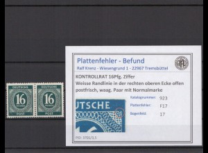 KONTROLLRAT 1947 PLATTENFEHLER Nr 923 F17 postfrisch (214640)