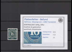 KONTROLLRAT 1947 PLATTENFEHLER Nr 923 F23 postfrisch (214647)