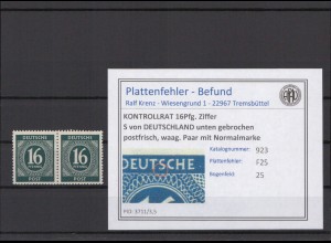 KONTROLLRAT 1947 PLATTENFEHLER Nr 923 F25 postfrisch (214650)