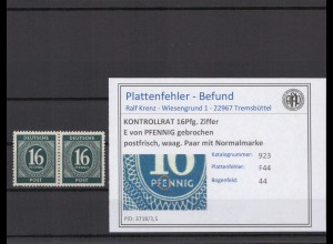 KONTROLLRAT 1947 PLATTENFEHLER Nr 923 F44 postfrisch (214657)
