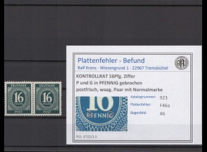 KONTROLLRAT 1947 PLATTENFEHLER Nr 923 F46a postfrisch (214661)