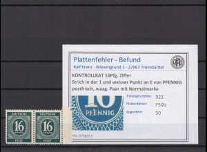 KONTROLLRAT 1947 PLATTENFEHLER Nr 923 F50b postfrisch (214666)