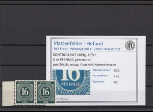 KONTROLLRAT 1947 PLATTENFEHLER Nr 923 F82 postfrisch (214678)
