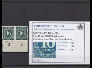 KONTROLLRAT 1947 PLATTENFEHLER Nr 923 F94 postfrisch (214684)