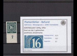 KONTROLLRAT 1947 PLATTENFEHLER Nr 923 F97 postfrisch (214685)