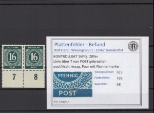 KONTROLLRAT 1947 PLATTENFEHLER Nr 923 F98 postfrisch (214687)