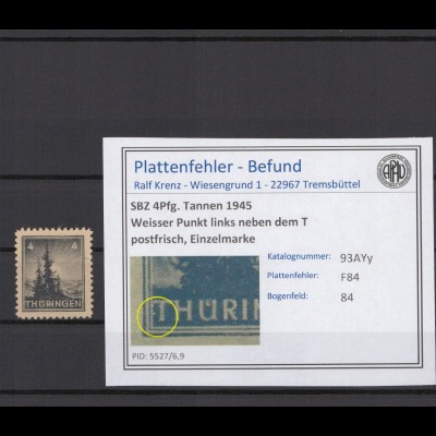 SBZ 1945 PLATTENFEHLER Nr 93AYy F84 postfrisch (214896)