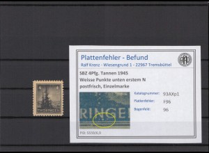 SBZ 1945 PLATTENFEHLER Nr 93AXp1 F96 postfrisch (214928)