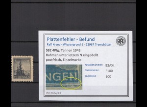 SBZ 1945 PLATTENFEHLER Nr 93AXt F100 postfrisch (214941)