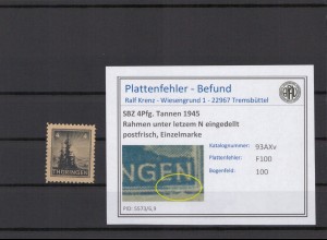 SBZ 1945 PLATTENFEHLER Nr 93AXv F100 postfrisch (214942)