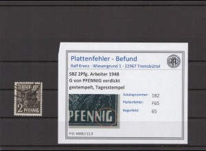 SBZ 1945 PLATTENFEHLER Nr 182 F65 gestempelt (215811)