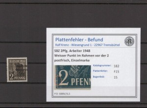 SBZ 1945 PLATTENFEHLER Nr 182 F15 postfrisch (215846)