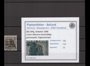 SBZ 1945 PLATTENFEHLER Nr 182 F19 gestempelt (215847)