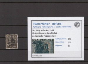 SBZ 1945 PLATTENFEHLER Nr 182 F19 gestempelt (215848)